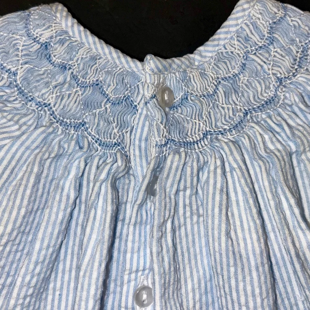 Petit Ami Blue and White Striped, Hand-knotted Baby Dress - Picture 5 of 9